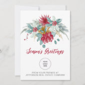 Red Poinsettias Holly Companyロゴビジネス シーズンカード (正面)