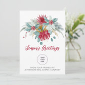 Red Poinsettias Holly Companyロゴビジネス シーズンカード (スタンド正面)