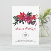 Red Poinsettias Holly Companyロゴビジネス シーズンカード (スタンド正面)