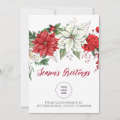 Red Poinsettias Holly Companyロゴビジネス シーズンカード (正面)