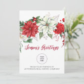 Red Poinsettias Holly Companyロゴビジネス シーズンカード (スタンド正面)
