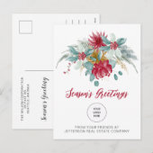 Red Poinsettias Holly Companyロゴビジネス シーズンポストカード (正面/裏面)