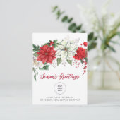 Red Poinsettias Holly Companyロゴビジネス シーズンポストカード (スタンド正面)