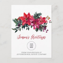 Red Poinsettias Holly Company Logo Business シーズンポストカード