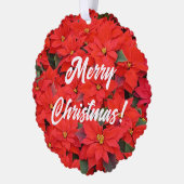 Red Poinsettias Iクリスマスホリデーフローラ写真 オーナメントカード (左)