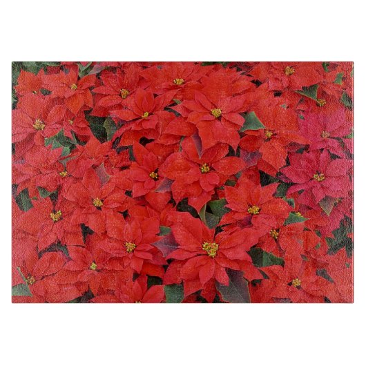 Red Poinsettias Iクリスマスホリデーフローラ写真 カッティングボード (正面)