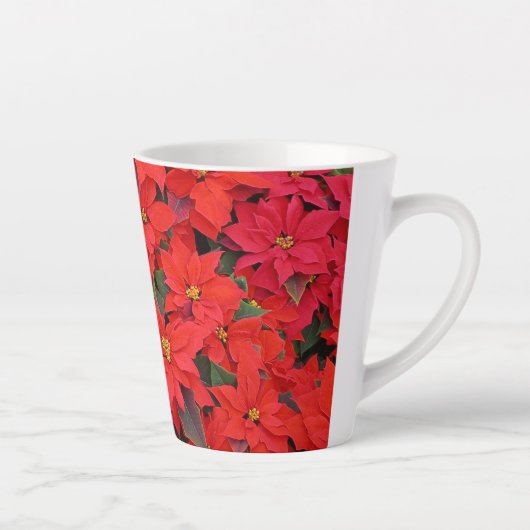 Red Poinsettias Iクリスマスホリデーフローラ写真 カフェラテマグ (右)