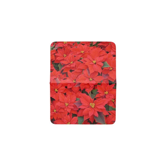 Red Poinsettias Iクリスマスホリデーフローラ写真 カード入れ (外部横)