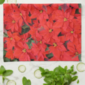 Red Poinsettias Iクリスマスホリデーフローラ写真 キッチンタオル (折り畳み)
