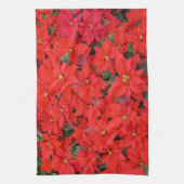Red Poinsettias Iクリスマスホリデーフローラ写真 キッチンタオル (縦)