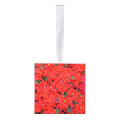 Red Poinsettias Iクリスマスホリデーフローラ写真 キューブオーナメント (右)