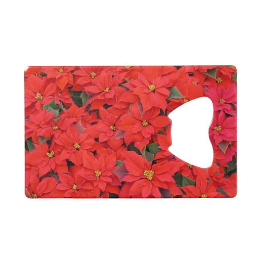 Red Poinsettias Iクリスマスホリデーフローラ写真 クレジットカード栓抜き (正面(横))