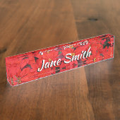 Red Poinsettias Iクリスマスホリデーフローラ写真 デスクネームプレート (側面)