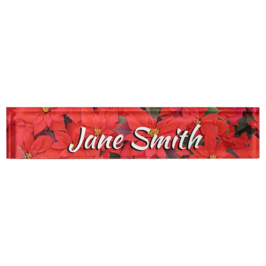 Red Poinsettias Iクリスマスホリデーフローラ写真 デスクネームプレート (正面)