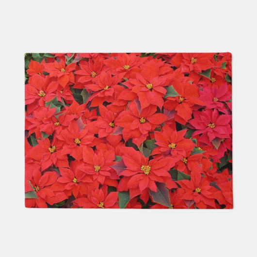 Red Poinsettias Iクリスマスホリデーフローラ写真 ドアマット (正面)