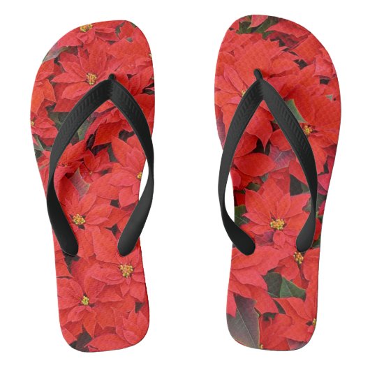 Red Poinsettias Iクリスマスホリデーフローラ写真 ビーチサンダル (フットベッド)