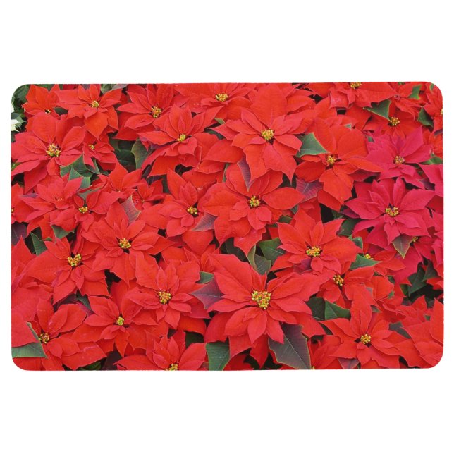 Red Poinsettias Iクリスマスホリデーフローラ写真 フロアマット (正面)