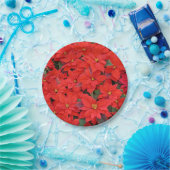 Red Poinsettias Iクリスマスホリデーフローラ写真 ペーパープレート (パーティー)