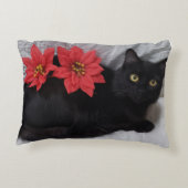 Red Pointsettias on Black Catフォトクリスマス アクセントクッション (裏面)
