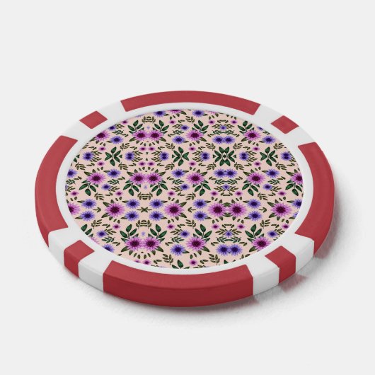 Red poker chip with floral pattern  ポーカーチップ (シングル)