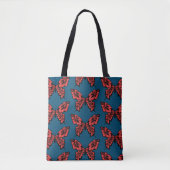 Red Polka Dot Butterfly Pattern on Blue トートバッグ (正面)