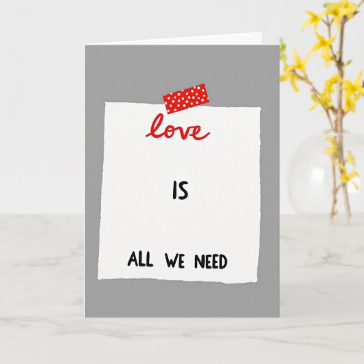 Red Polka Dot Love Note Card カード (黄色い花)