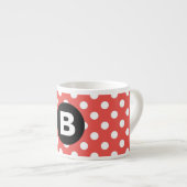 Red Polka Dot Pattern Black Monogram エスプレッソカップ (正面右)