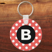 Red Polka Dot Pattern Black Monogram キーホルダー (裏面)