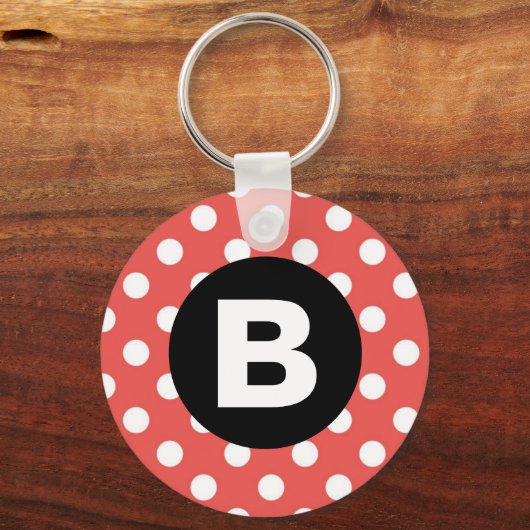 Red Polka Dot Pattern Black Monogram キーホルダー (裏面)