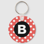 Red Polka Dot Pattern Black Monogram キーホルダー (裏面)