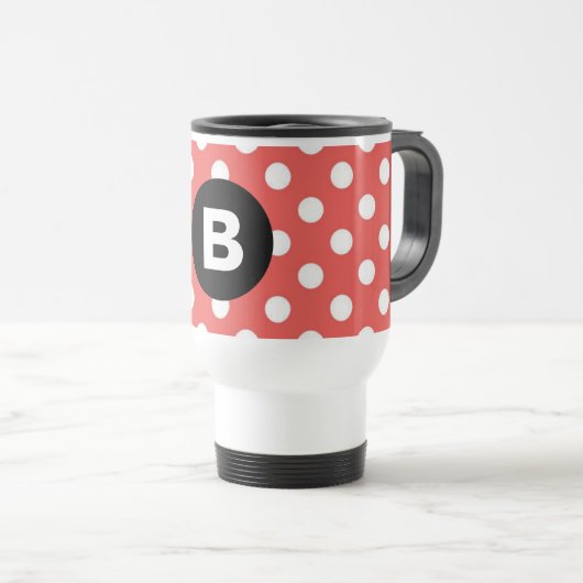 Red Polka Dot Pattern Black Monogram トラベルマグ (正面右)