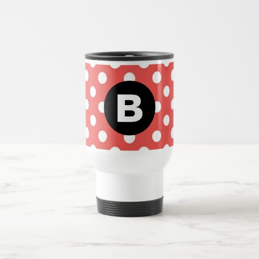 Red Polka Dot Pattern Black Monogram トラベルマグ (中央)