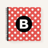 Red Polka Dot Pattern Black Monogram ノートブック (正面)
