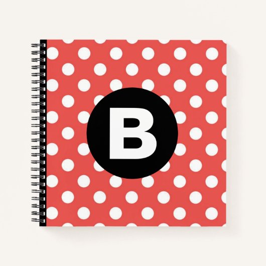 Red Polka Dot Pattern Black Monogram ノートブック (正面)