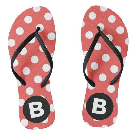 Red Polka Dot Pattern Black Monogram ビーチサンダル (ソール)