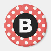Red Polka Dot Pattern Black Monogram マグネット (正面)