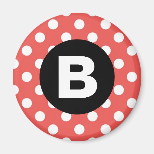 Red Polka Dot Pattern Black Monogram マグネット (正面)