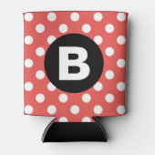 Red Polka Dot Pattern Black Monogram 缶クーラー (正面)