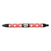 Red Polka Dot Pattern Black Monogram 黒ボールペン (正面)
