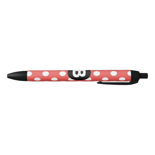 Red Polka Dot Pattern Black Monogram 黒ボールペン (ボトム)