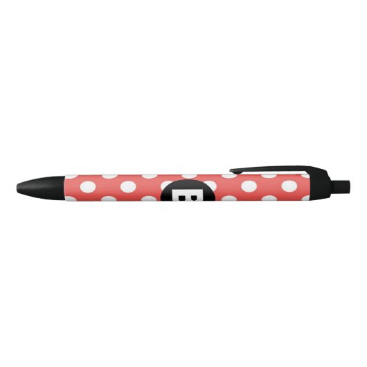 Red Polka Dot Pattern Black Monogram 黒ボールペン (トップ)