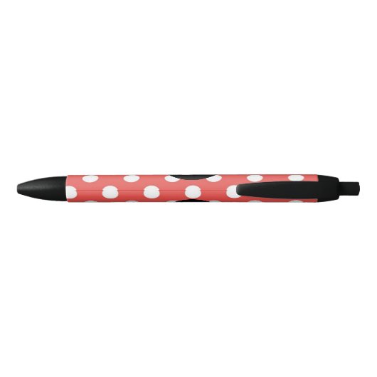 Red Polka Dot Pattern Black Monogram 黒ボールペン (裏面)