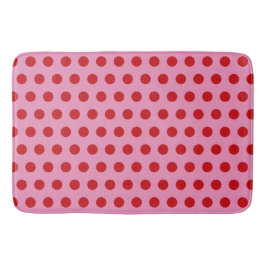 Red Polka Dots on Pink バスマット
