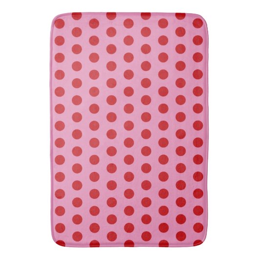 Red Polka Dots on Pink バスマット (正面縦)