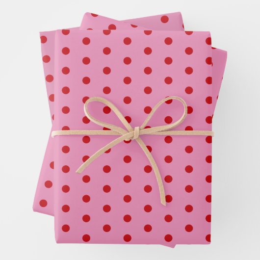 Red Polka Dots on Pink ラッピングペーパーシート (インサイチュ)