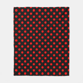 Red Polka Dots Pattern on Black Background フリースブランケット