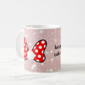 Red polka dots vibrant Ribbon コーヒーマグカップ (正面左)