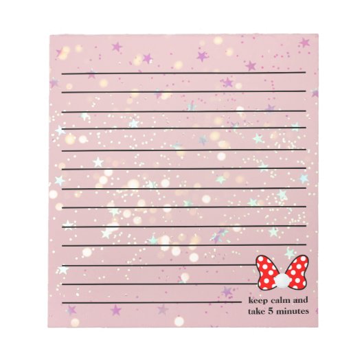 Red polka dots vibrant Ribbon ノートパッド (正面)