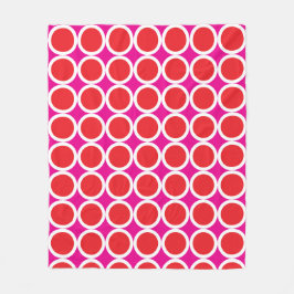 Red Polka Dots with White Borders on Pink フリースブランケット