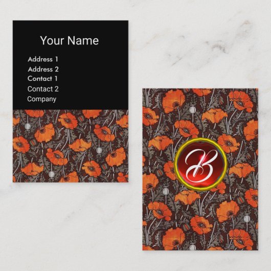 RED POPPIESフィールドルビーモノグラムホワイトブラックフローラ 名刺 (正面/裏面)